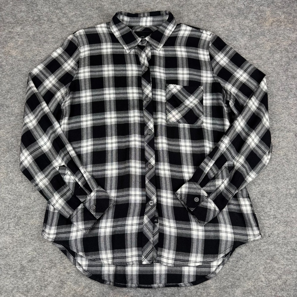 Rails Hunter Button Up Shirt Plaid Rayon Midnight Snow Black Womens‎ Small S